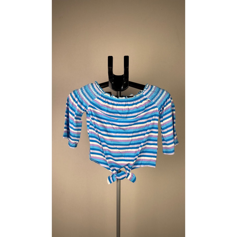 Cloud Chaser Girls Blue Purple Striped Off Shoulder Tie Front Top Size M 10-12